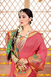 Shop Elegant Coral Cotton Silk Woven Saree